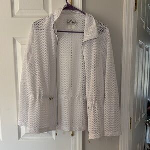 N Touch White Crochet Zip-Front Blazer